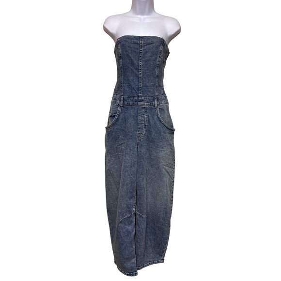 We The Free People Je Suis Pret Women's Jumpsuit Barrel Denim Jean Medium - Picture 2 of 14